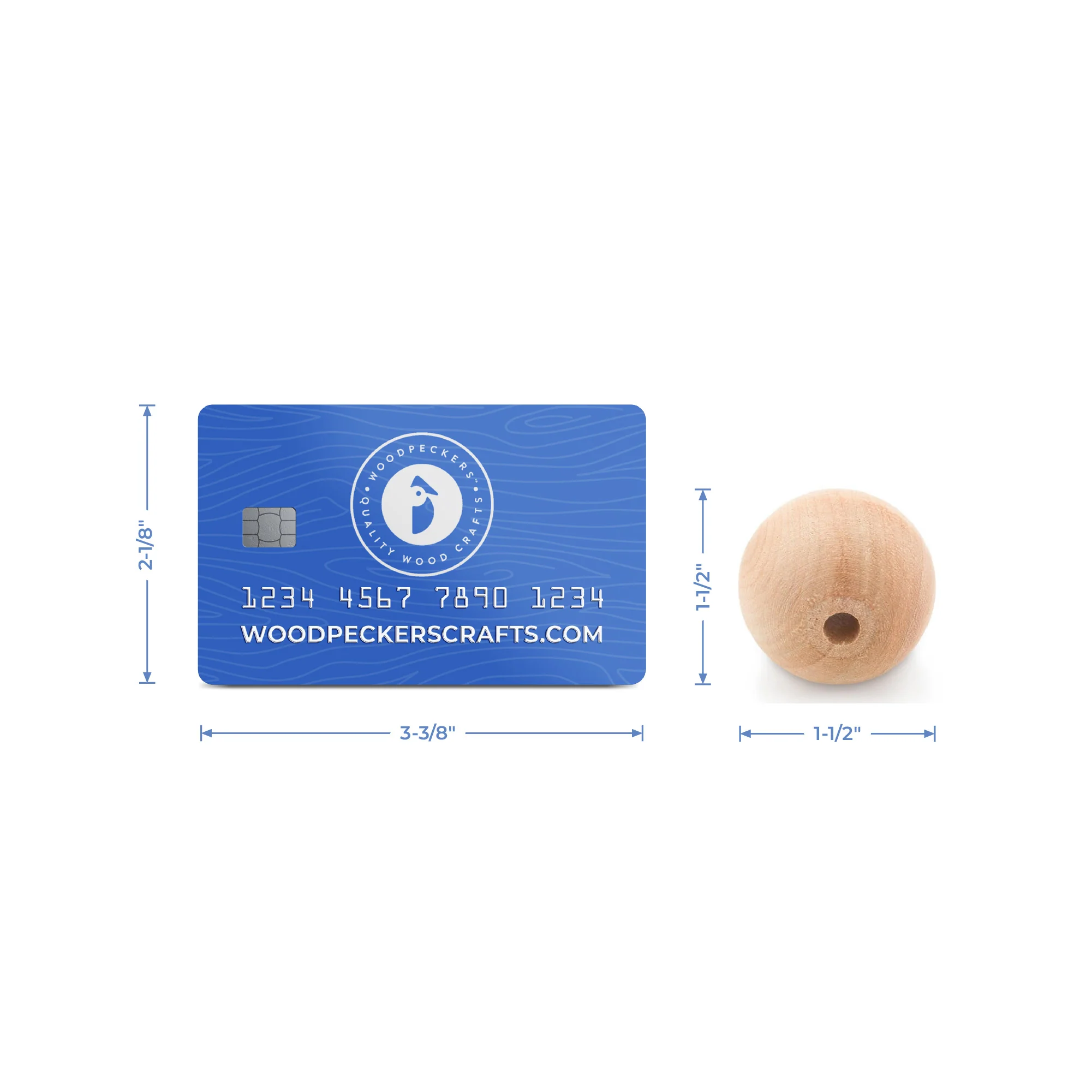 1-1/2" Wood Ball Bead, 1/4" Hole - Image 5