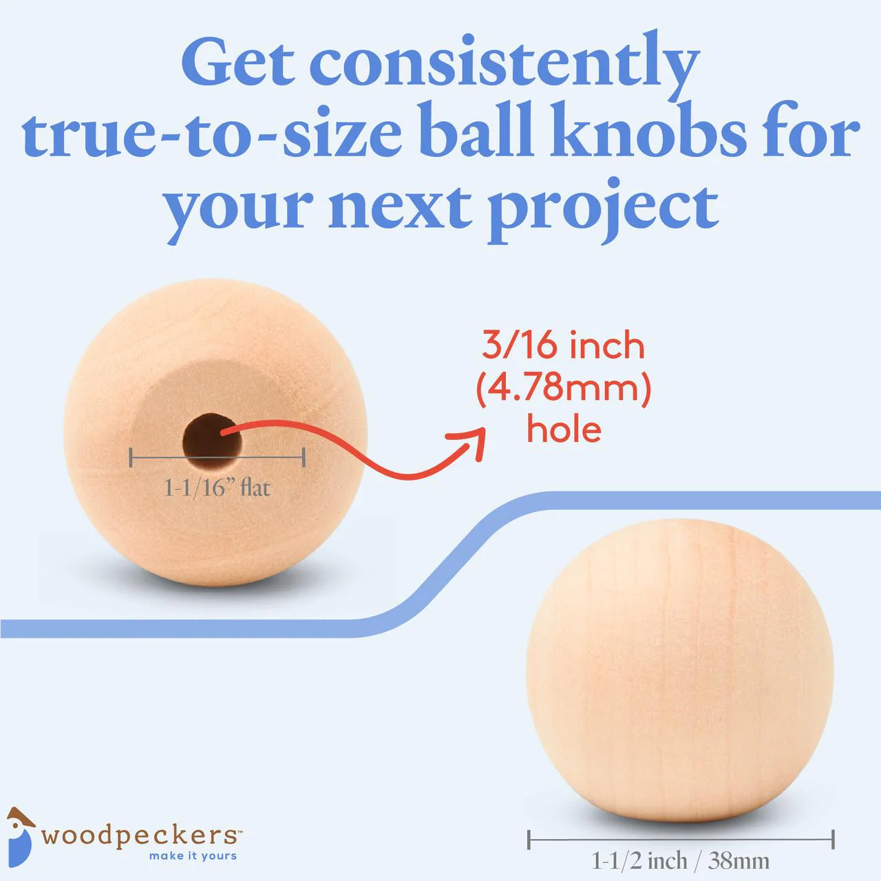 1-1/2" Wooden Ball Knob - Image 3