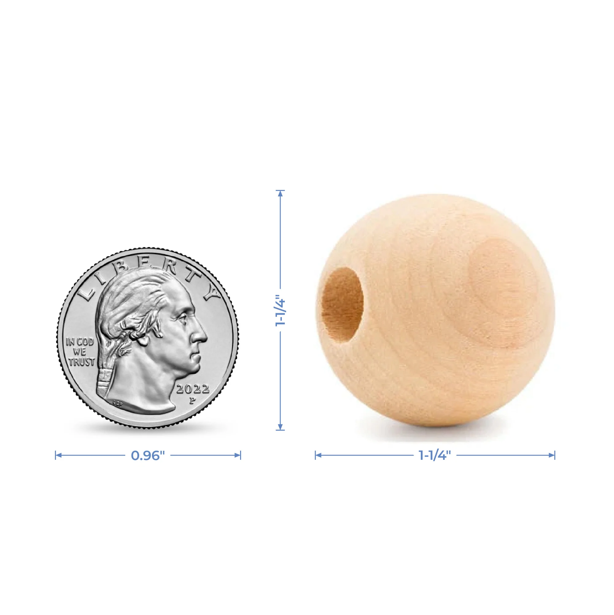 1-1/4" Wood Ball Bead, 1/2" Hole - Image 4