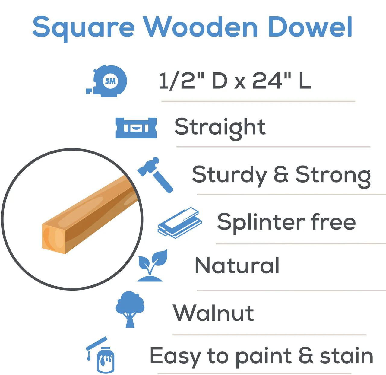 1/2" x 24" Square Dowel - Image 5