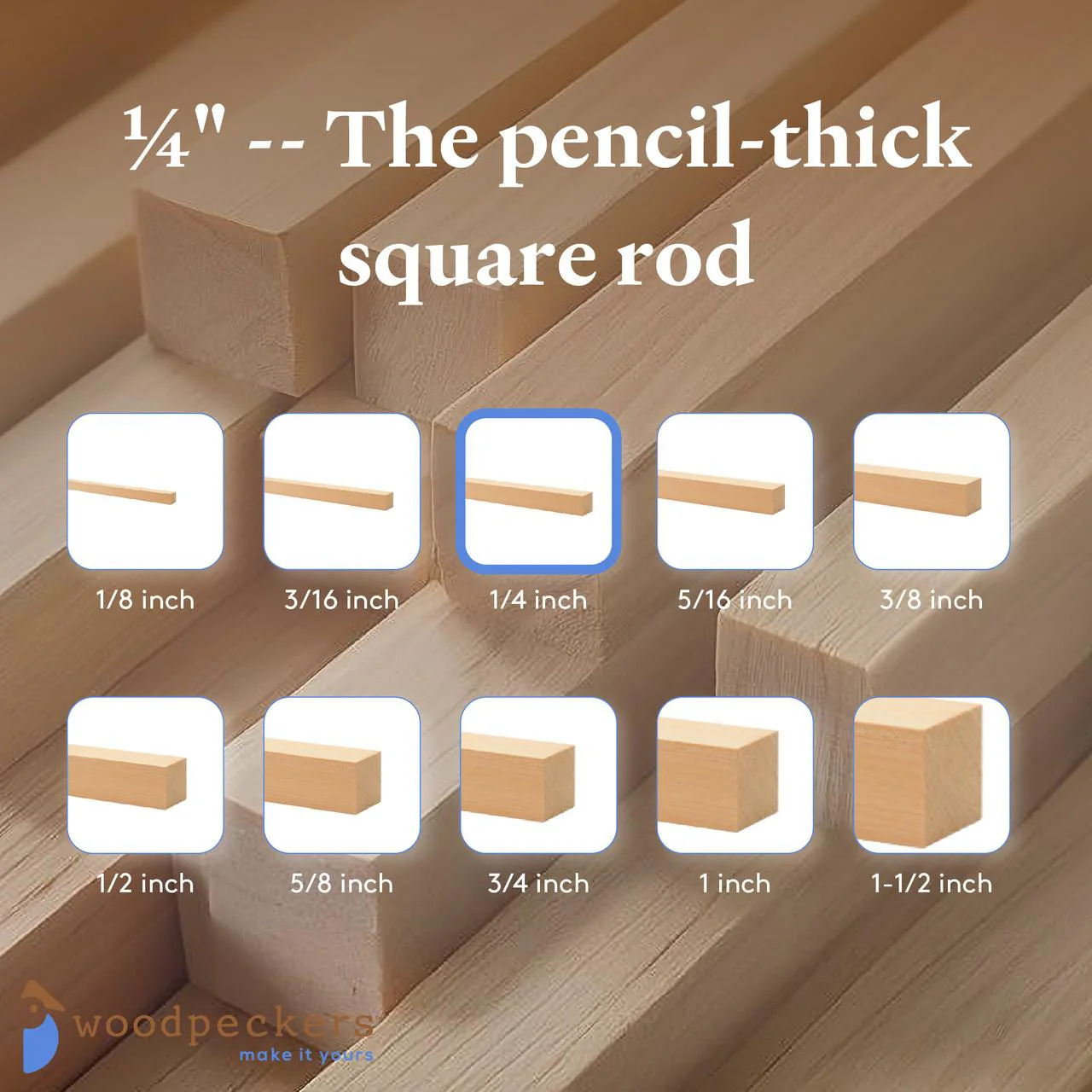 1/4" x 12" Square Wooden Dowel Rods - Image 7