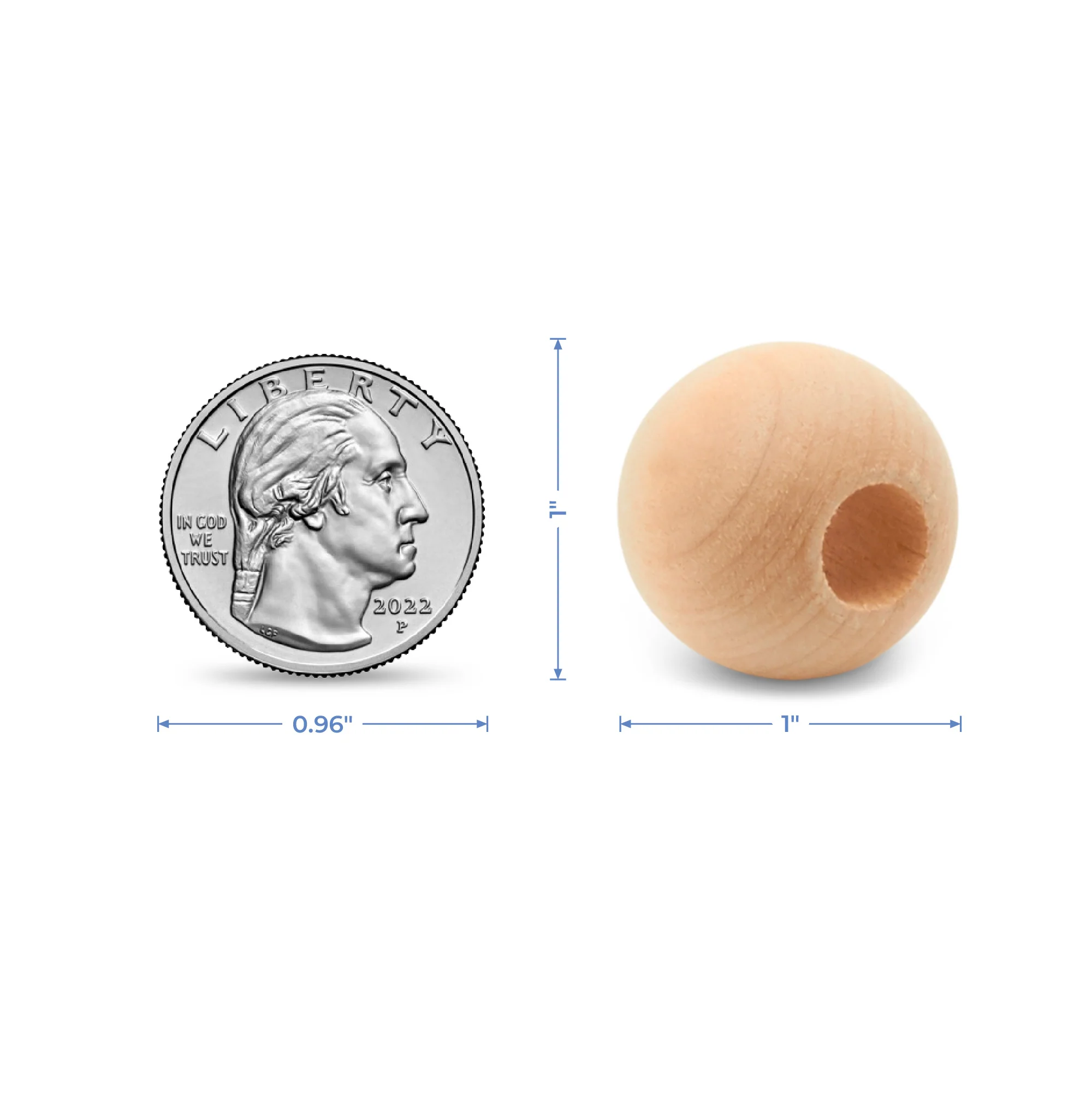 1" Round Wooden Ball Bead, 3/8" Hole - Image 5