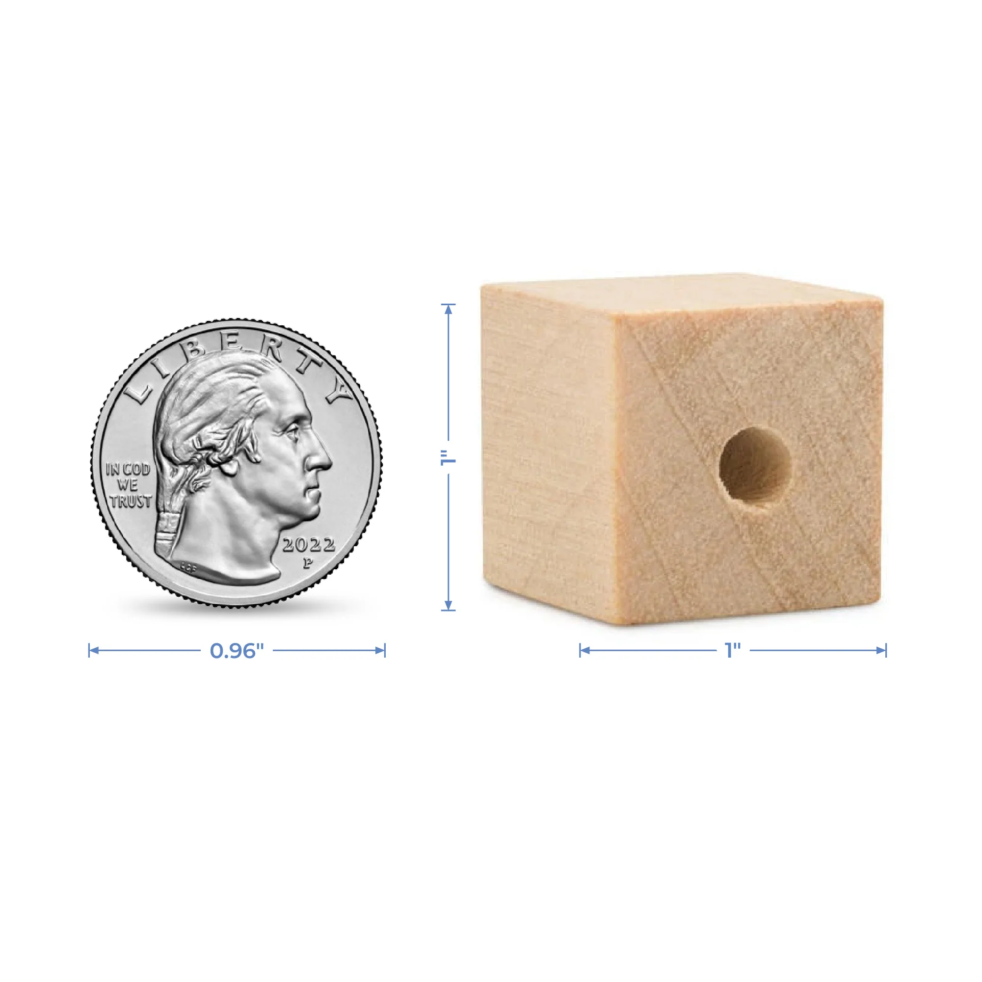 1" Wood Square Bead, 1/8" Hole - Image 5