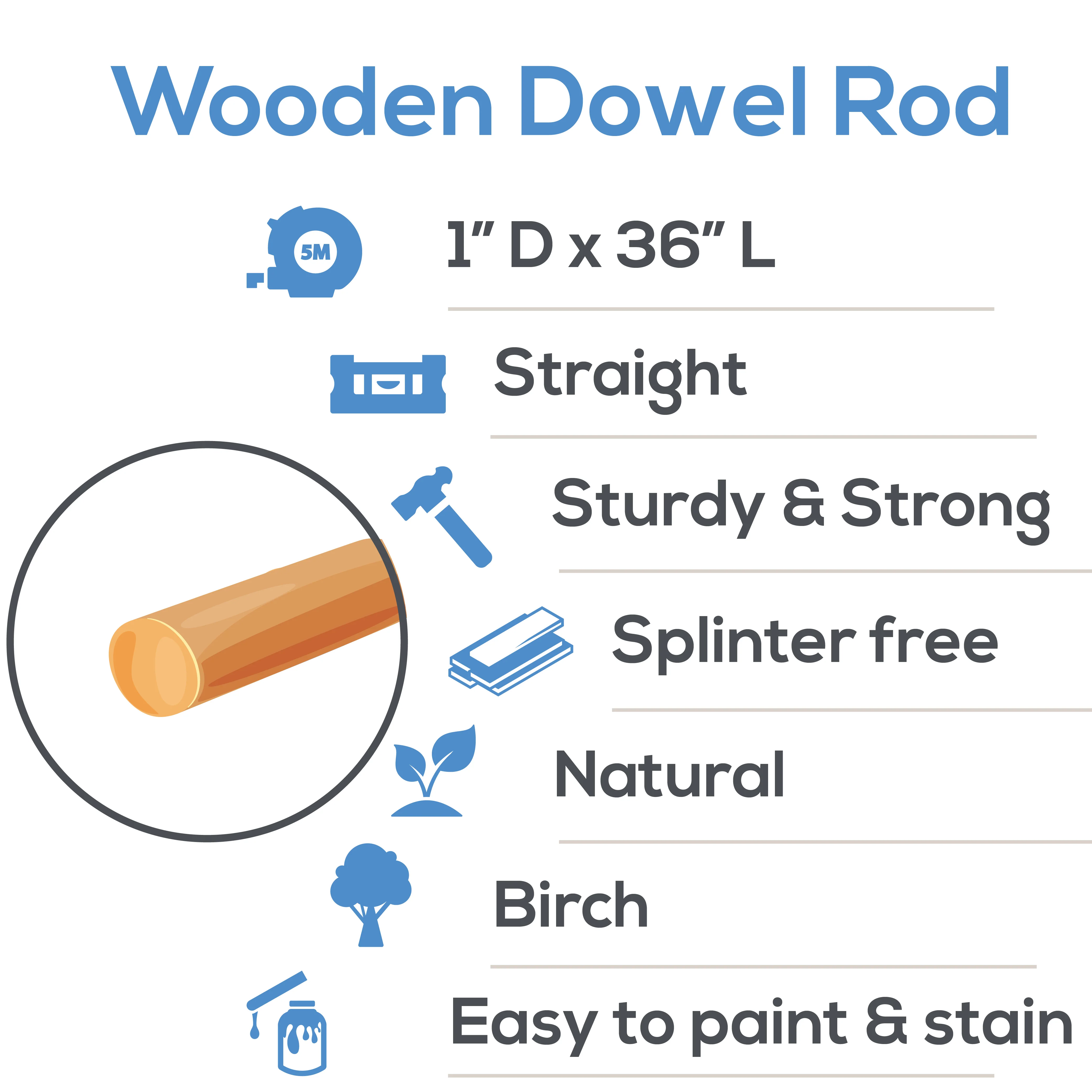 1" x 36" Premium Birch Dowel - Image 3