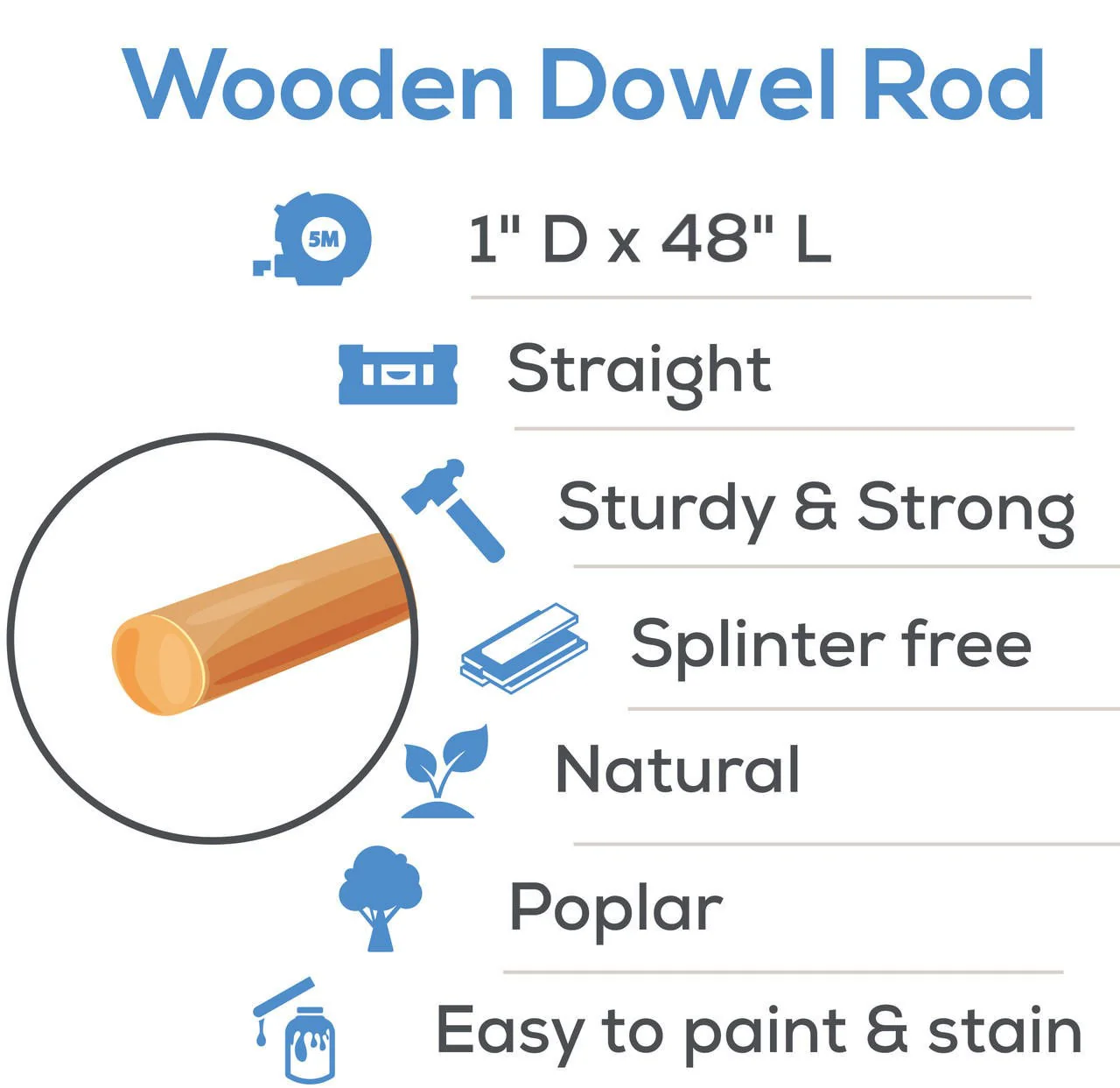 1" x 48" Wooden Dowel - Image 3
