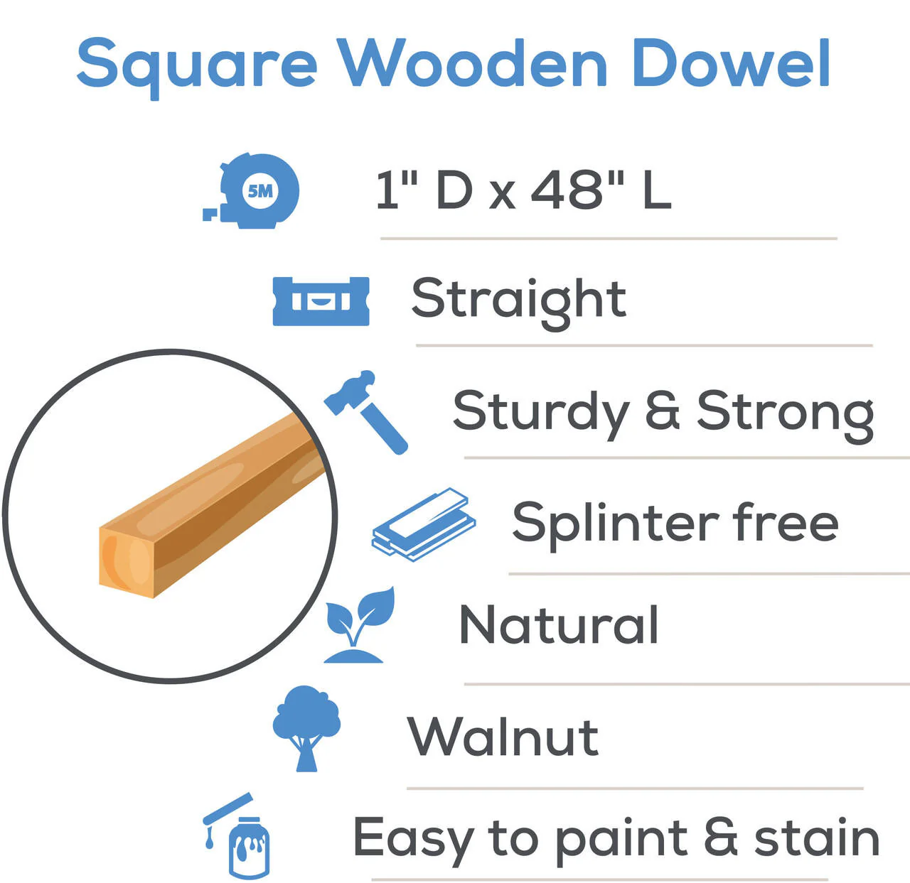 1" x 48" Square Dowel - Image 5