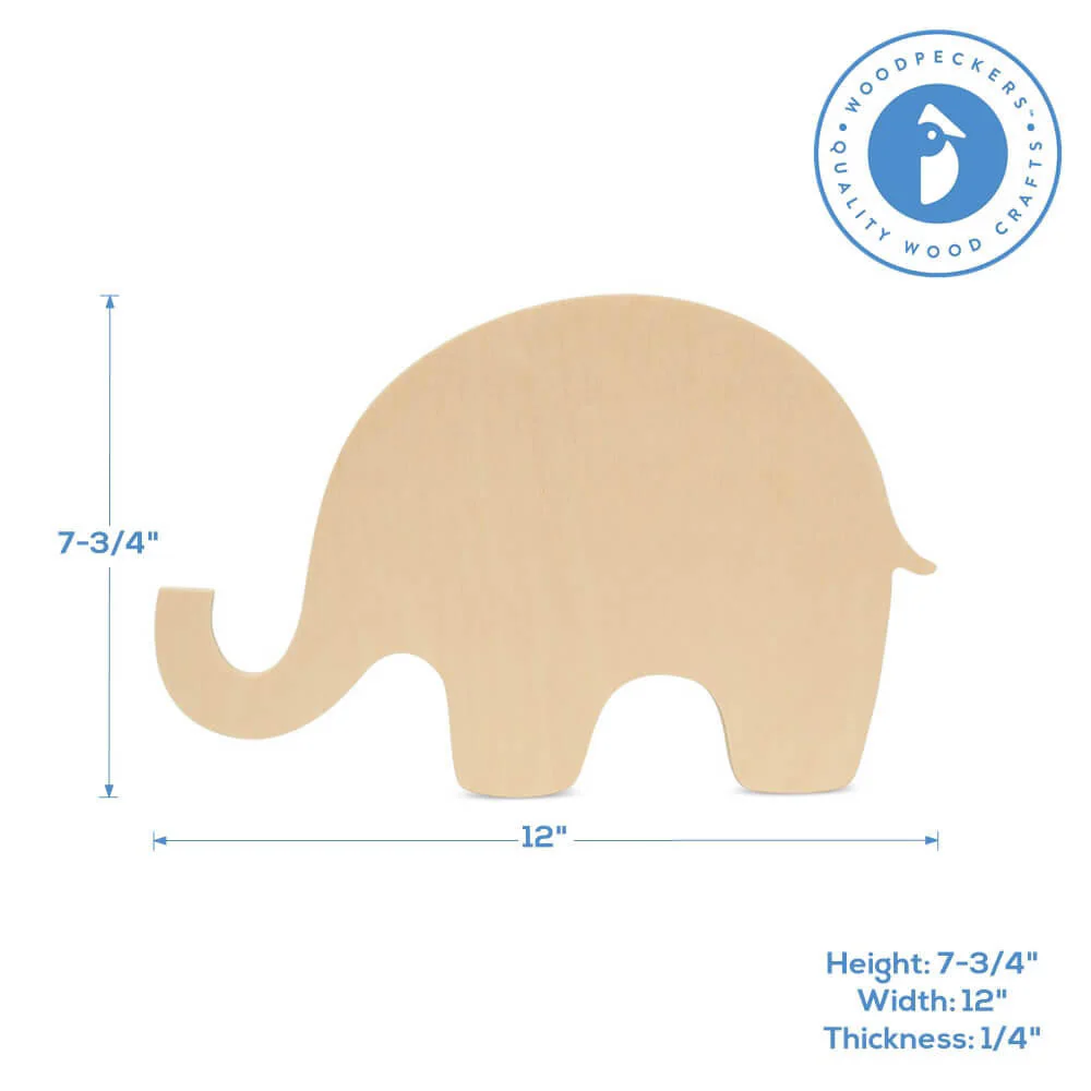 12" Wood Baby Elephant Cutout, 12" x 7.75" x 1/4" - Image 4
