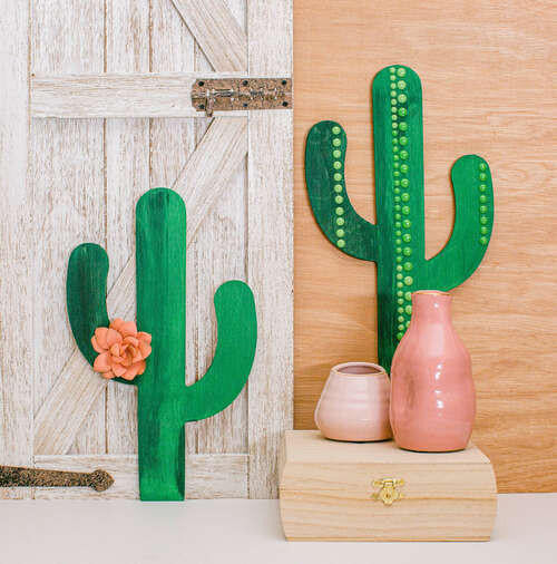 12" Wood Cactus Cutout, 12" x 7.25" x 1/4" - Image 2