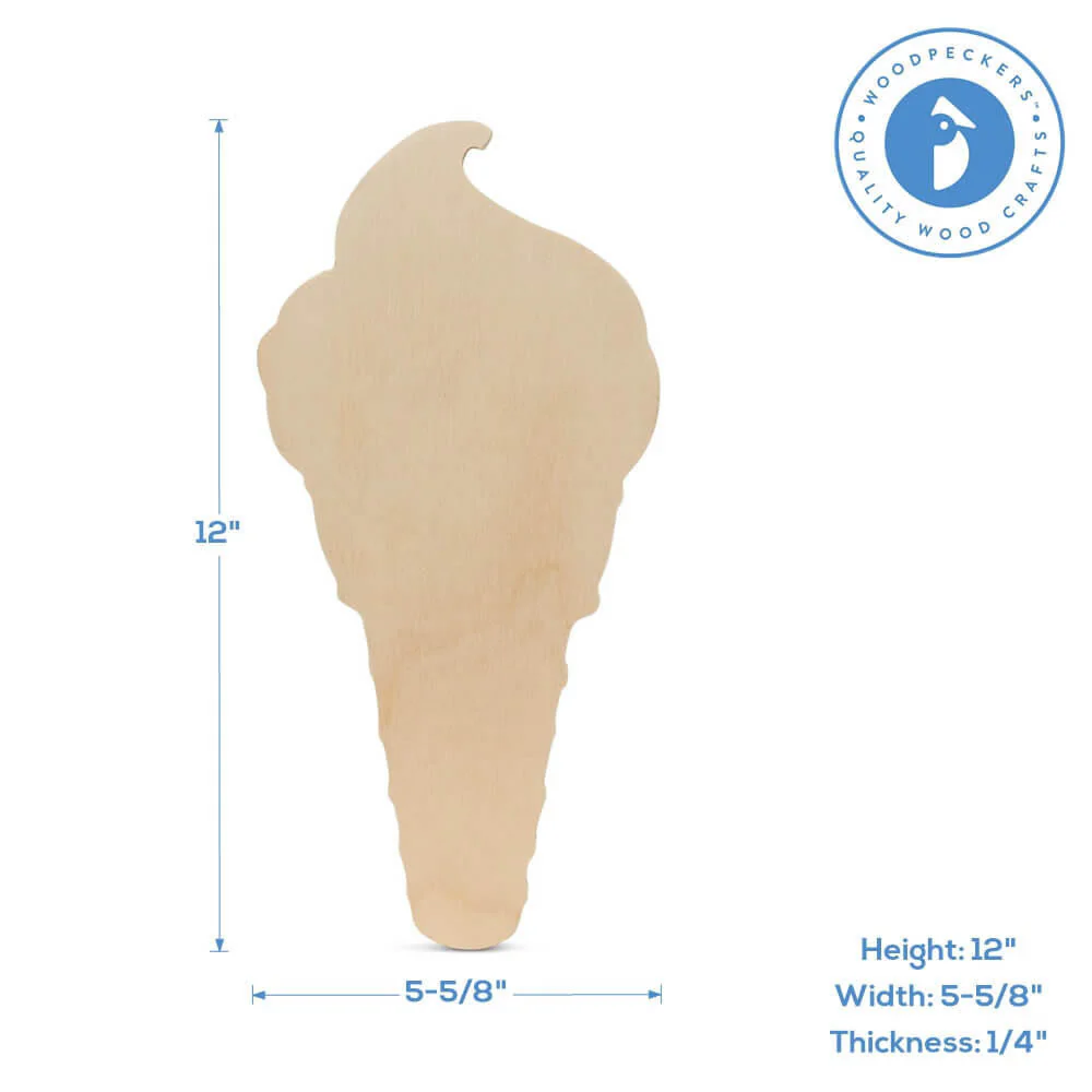 12" Wood Ice Cream Cone Cutout, 12" x 5.8" x 1/4" - Image 4