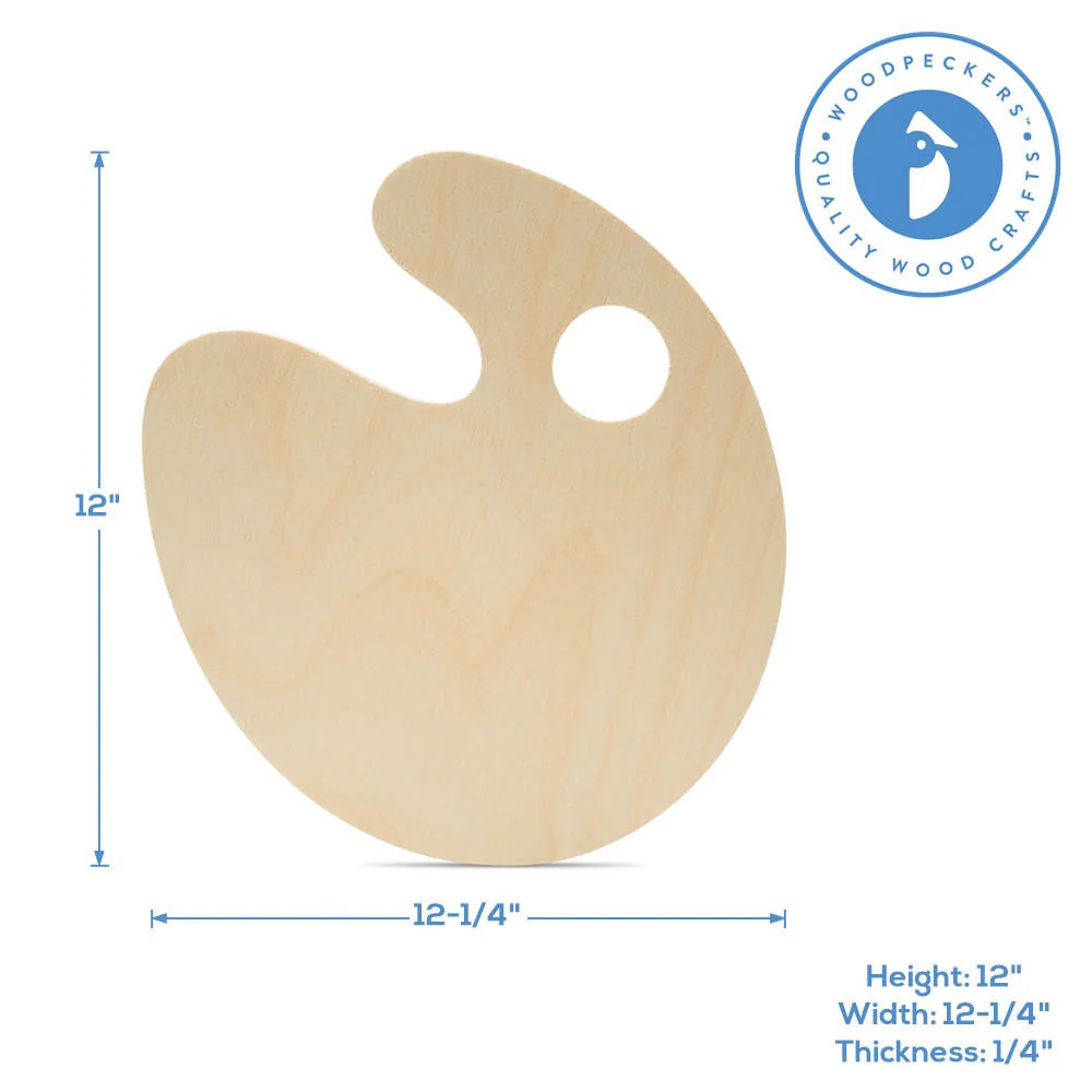 12" Wood Paint Palette Cutout, 12" x 12-1/4" x 1/4" - Image 5