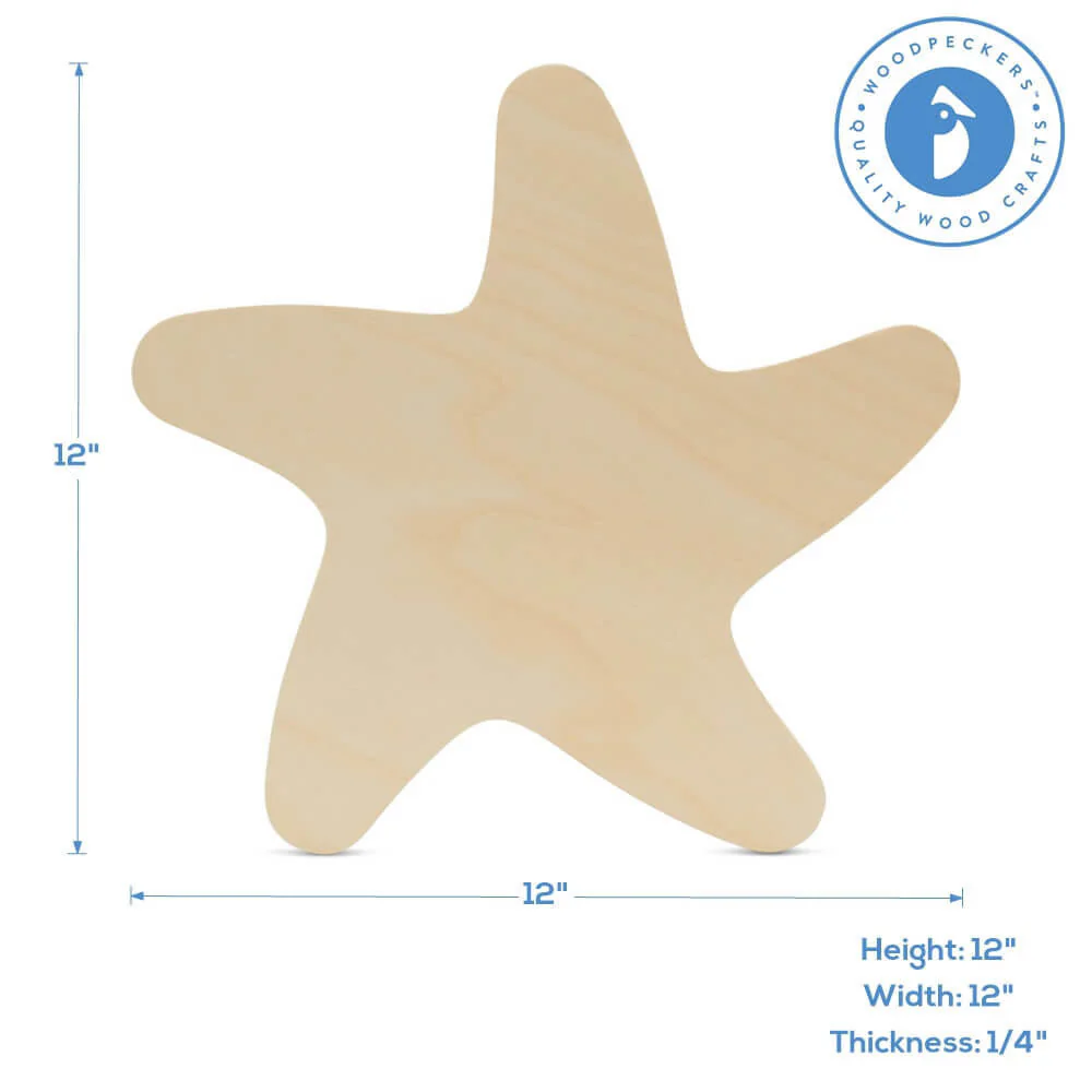 12" Wood Starfish Cutout, 12" x 11.5" x 1/4" - Image 4