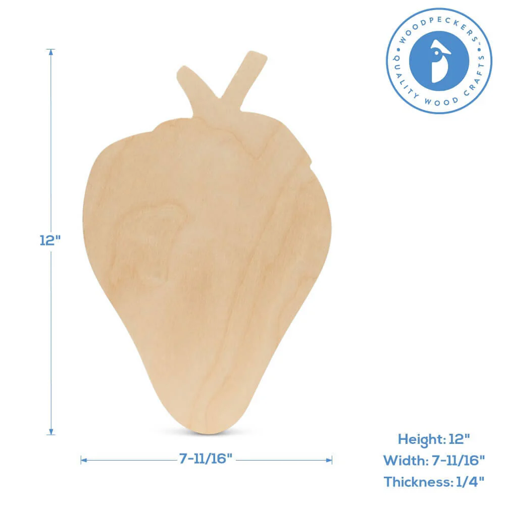 12" Wood Strawberry Cutout, 12" x 7.5" x 1/4" - Image 4