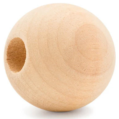 2" Wood Ball Bead, 1/2" Hole