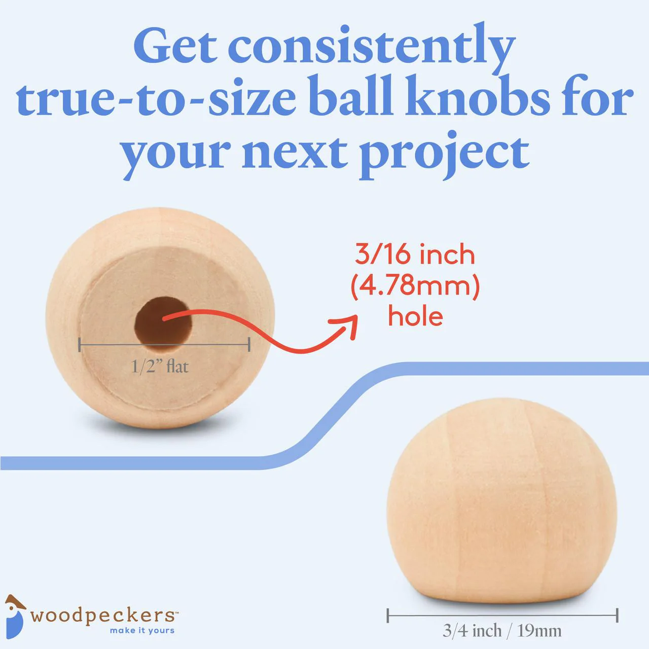 3/4" Wooden Ball Knob - Image 3