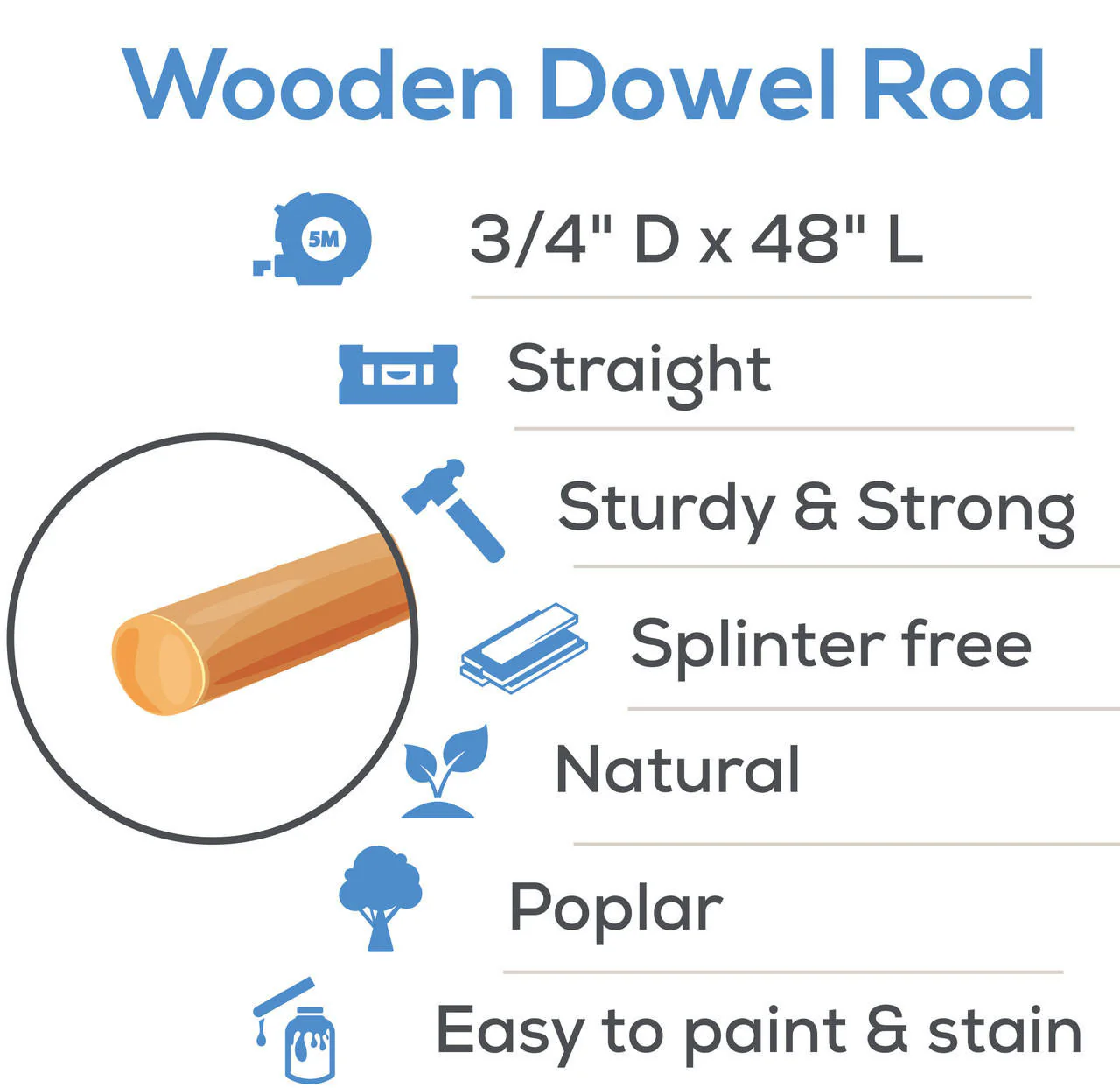 3/4" x 48" Wooden Dowel - Image 3