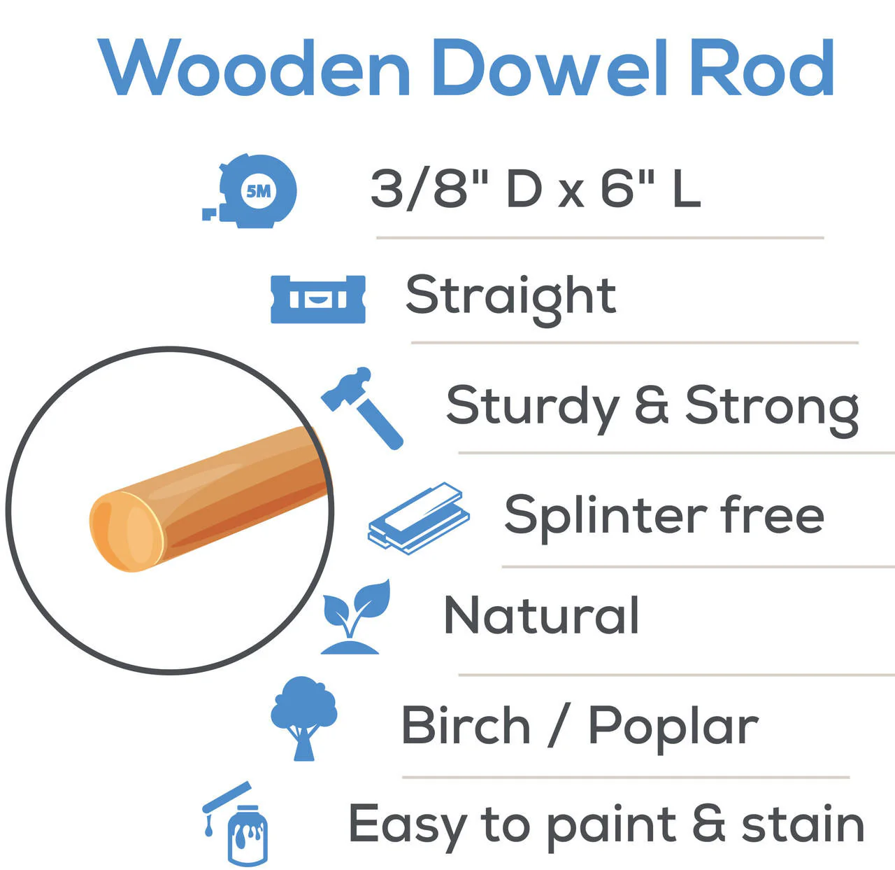 3/8" x 6" Wooden Dowel - Image 5