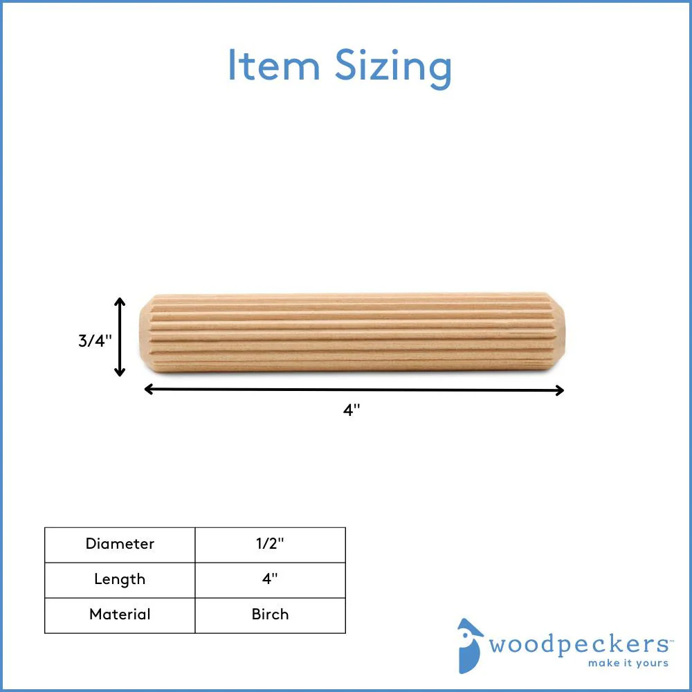 4" x 3/4" Fluted Wooden Dowel Pin - Image 4