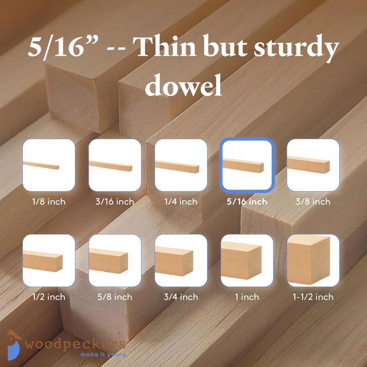 5/16" x 36" Square Wooden Dowel - Image 6