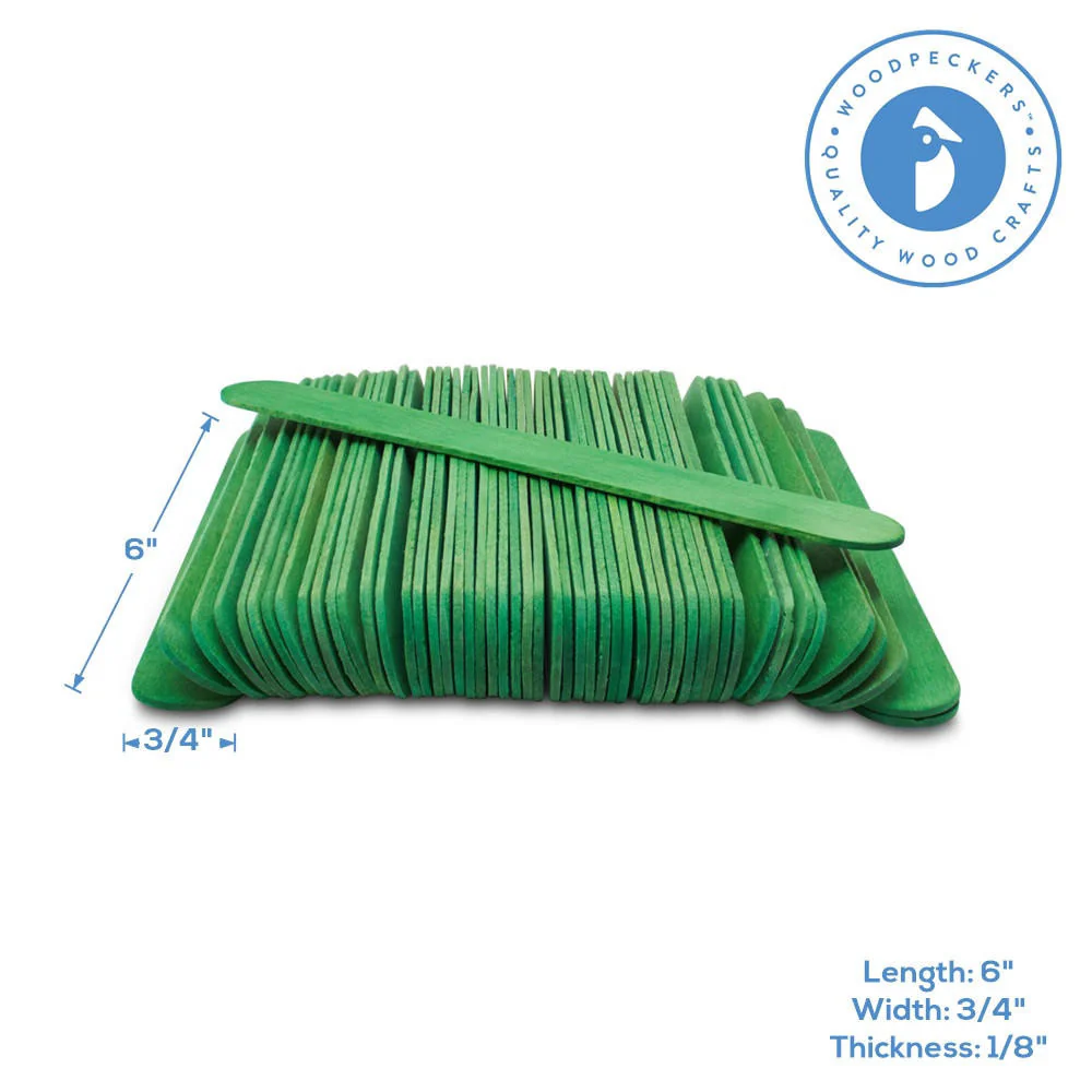 6” Jumbo Green Popsicle Sticks, Pack of 100 - Image 3