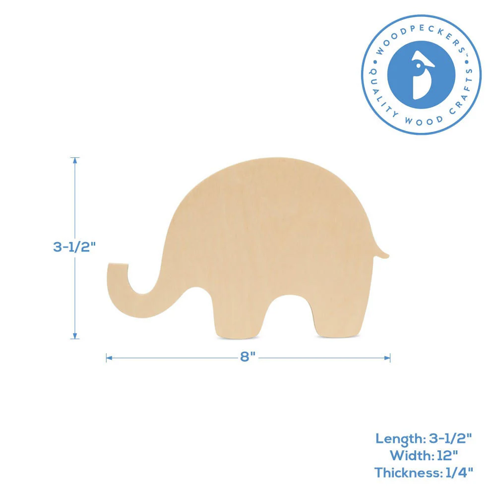 8" Wood Baby Elephant Cutout, 8" x 3.5" x 1/4" - Image 4