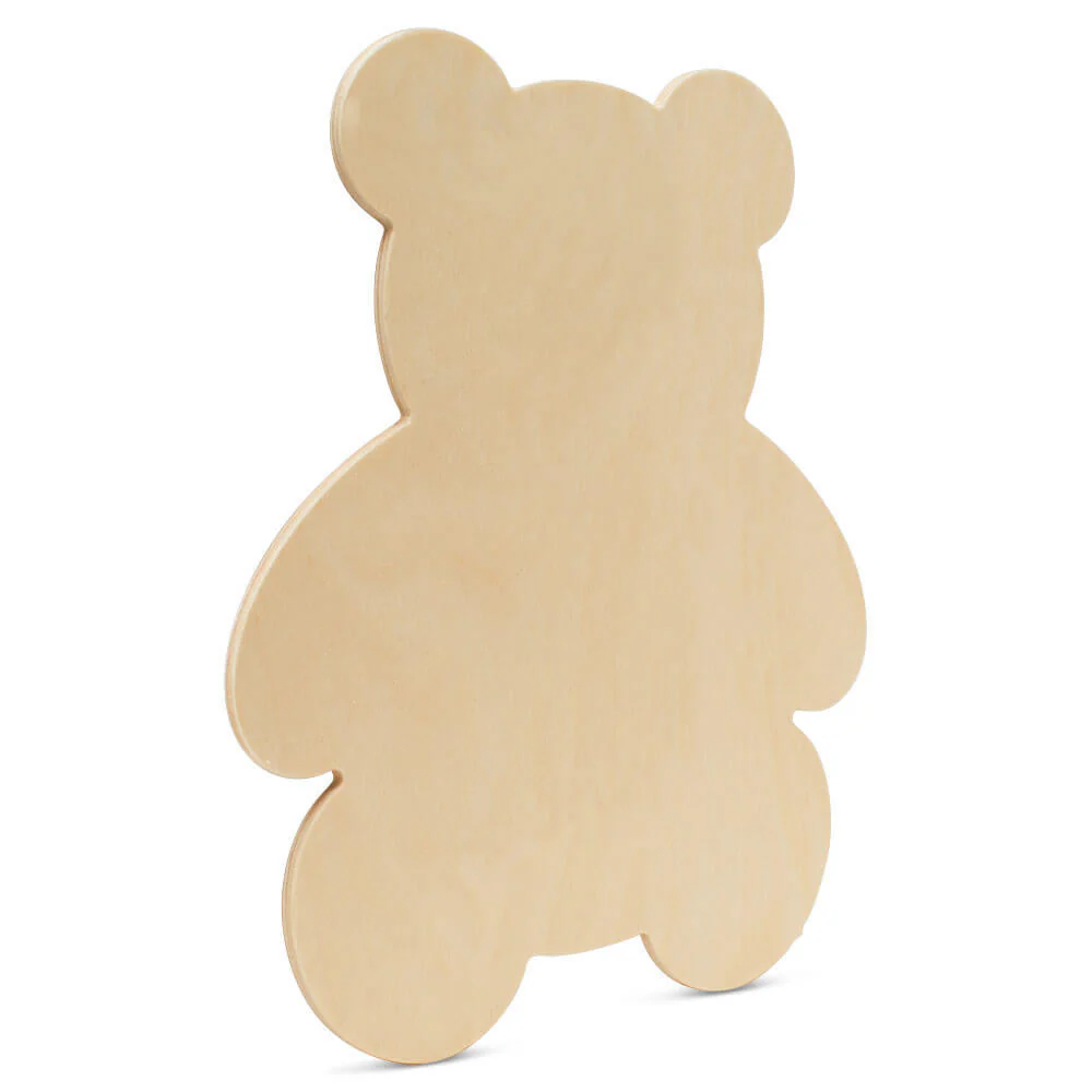 8" Wood Teddy Bear Cutout, 8" x 6.5" x 1/4" - Image 3