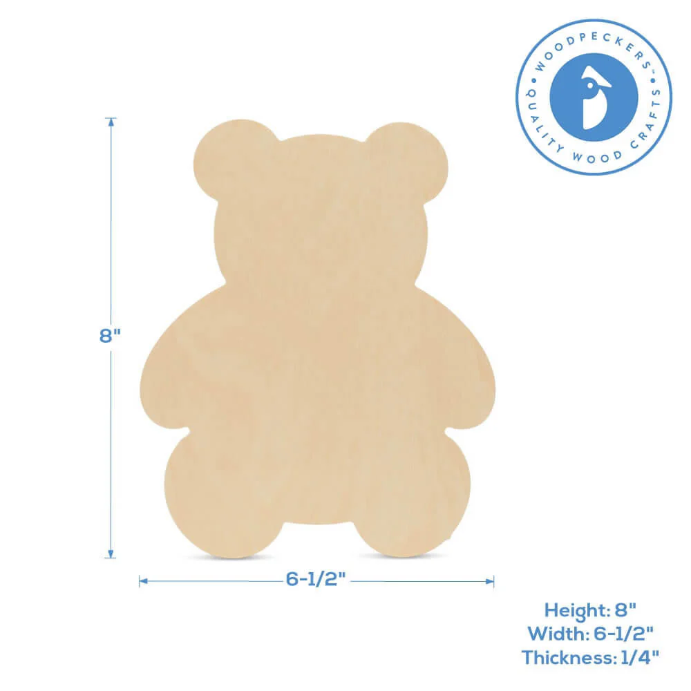 8" Wood Teddy Bear Cutout, 8" x 6.5" x 1/4" - Image 4