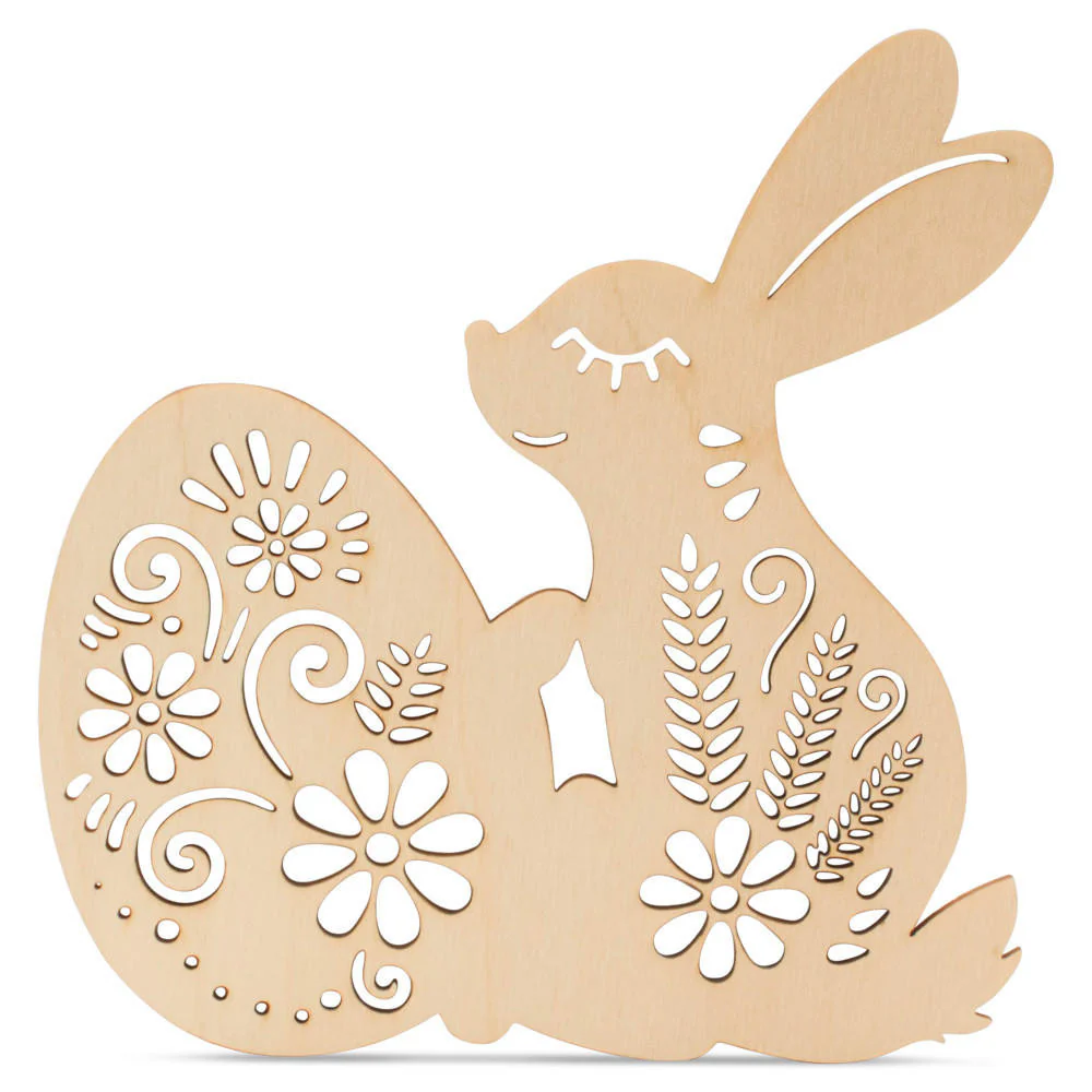 Bunny Holding an Egg Cutout (with Laser Cut Flower Detail)
