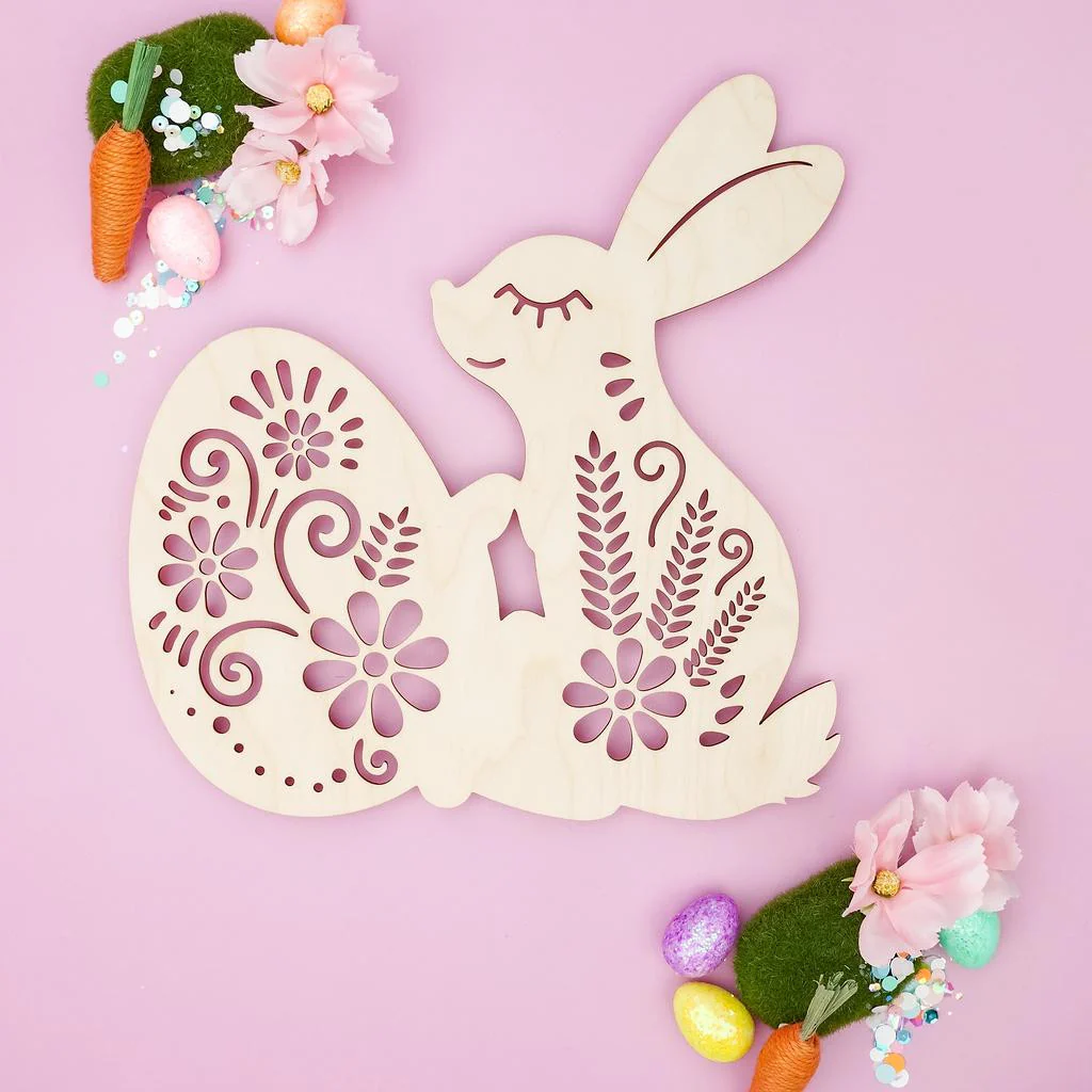 Bunny Holding an Egg Cutout (with Laser Cut Flower Detail) - Image 2