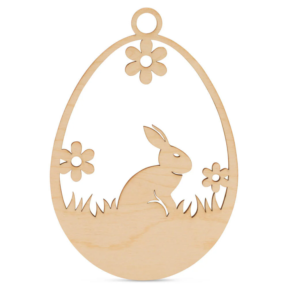 Egg Ornament with Bunny Nature Scene Laser Cut Detail