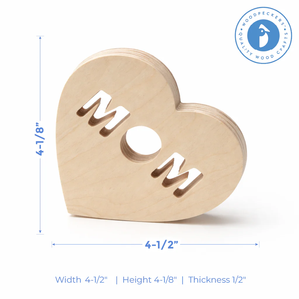 Chunky Wood Mother's Day Heart with "Mom" Cutout - Image 4