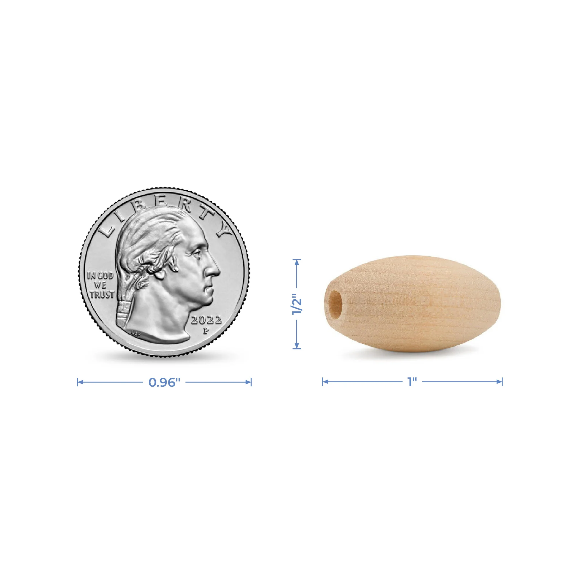 Oval Wood Bead, 1" - Image 3