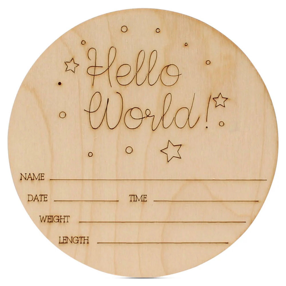 Round “Hello World” Birth Announcement Sign, 5.5”