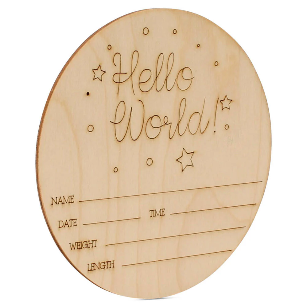 Round “Hello World” Birth Announcement Sign, 5.5” - Image 2