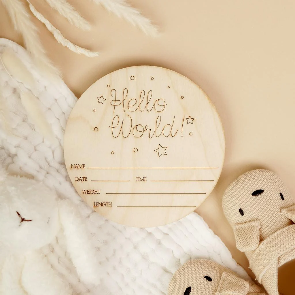 Round “Hello World” Birth Announcement Sign, 5.5” - Image 4