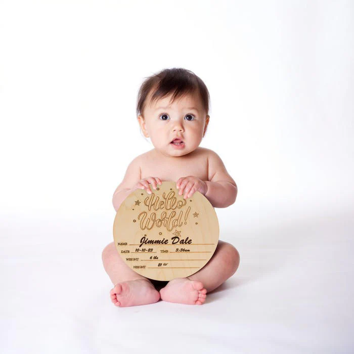 Round “Hello World” Birth Announcement Sign, 5.5” - Image 5