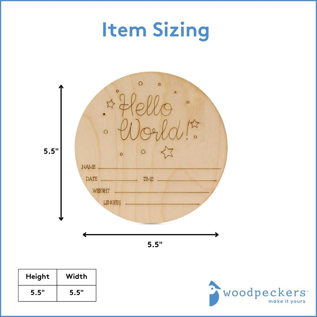Round “Hello World” Birth Announcement Sign, 5.5” - Image 6