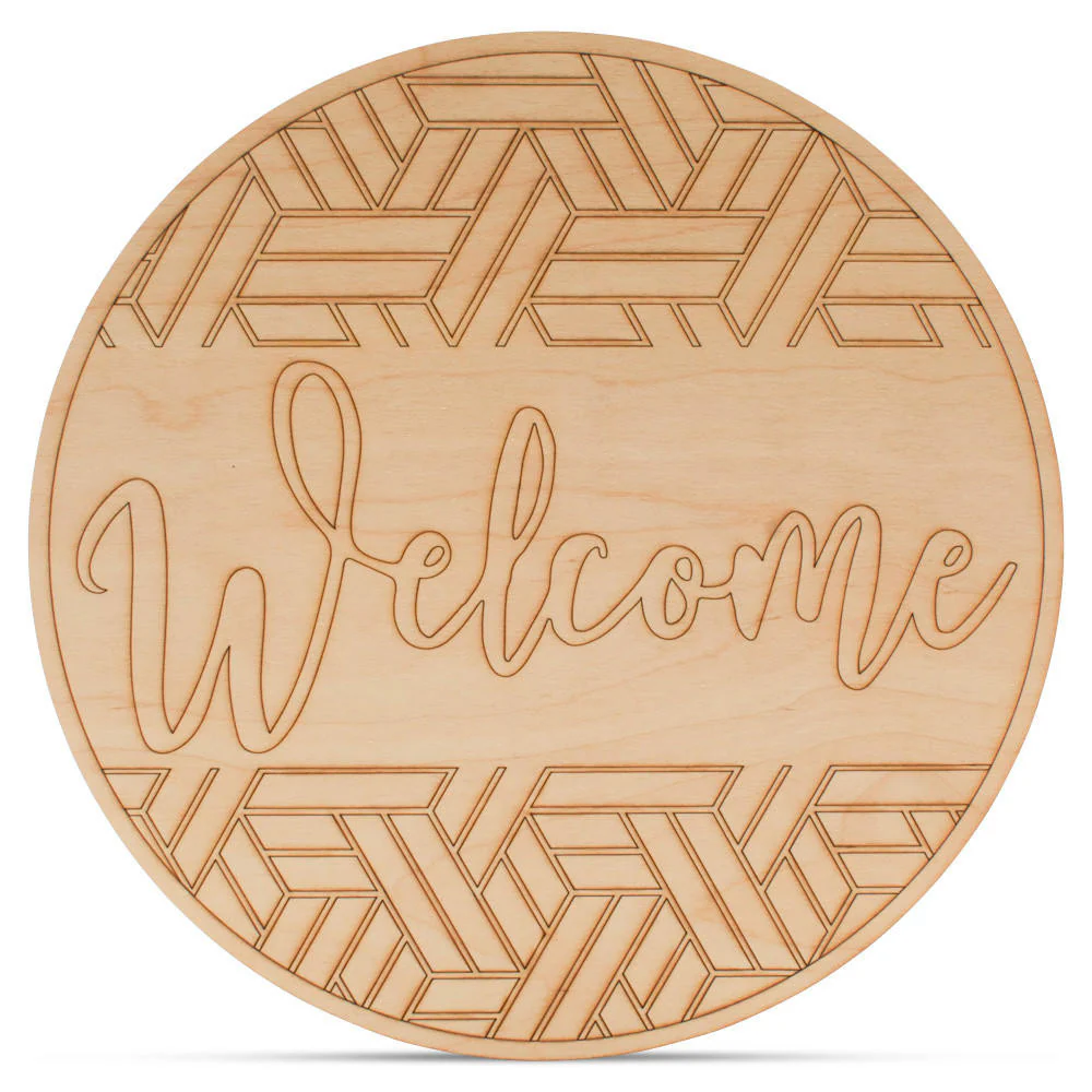 Round Welcome Sign, 12" With Herringbone Pattern