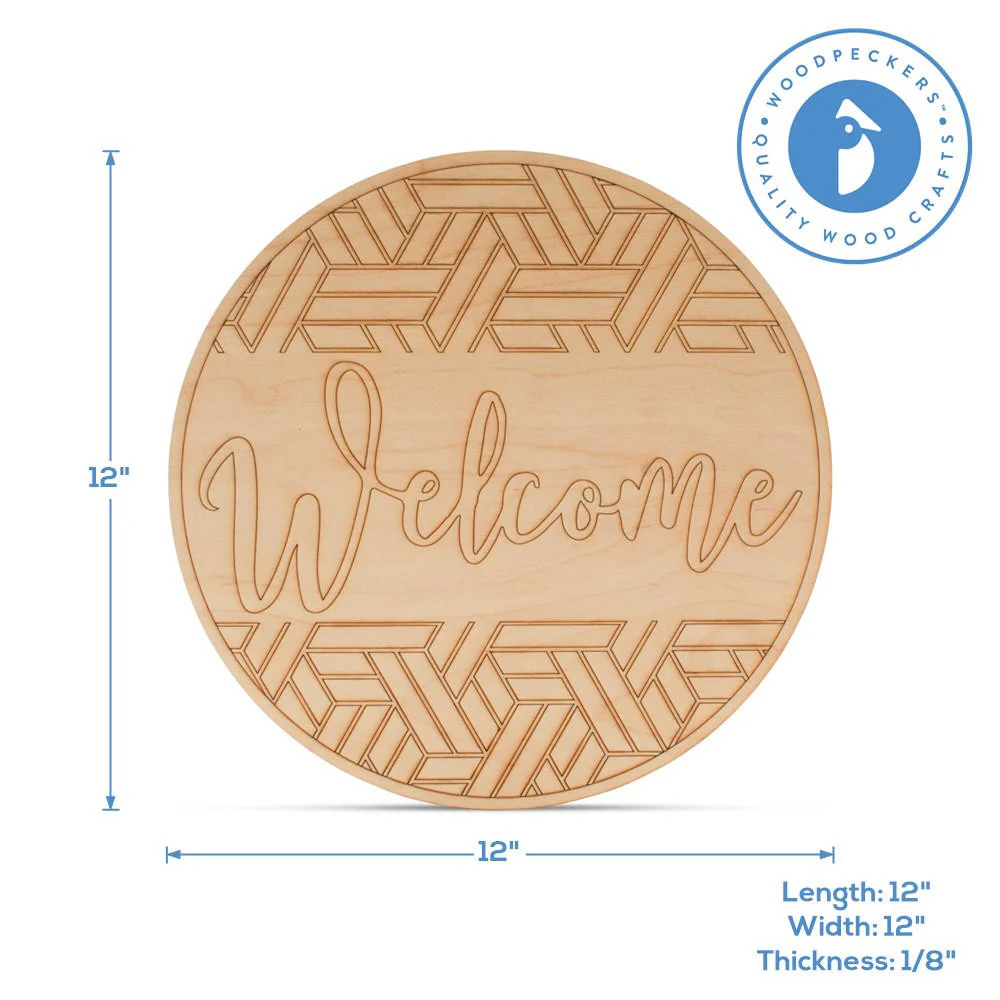 Round Welcome Sign, 12" With Herringbone Pattern - Image 5