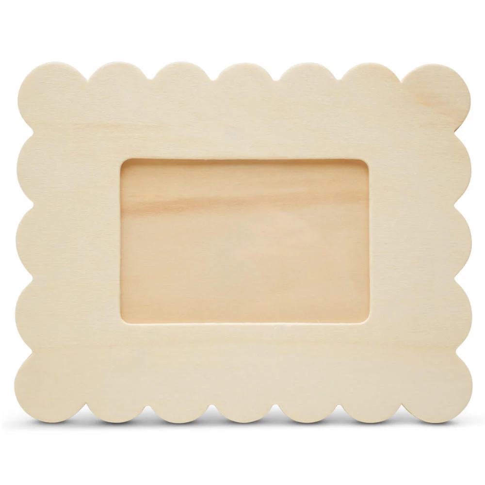 Unfinished Wood Scalloped Photo Frame, 6-3/8” X 8-1/8”, 3/16" Thick