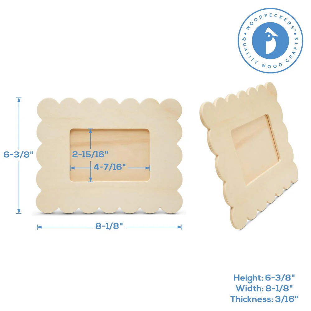 Unfinished Wood Scalloped Photo Frame, 6-3/8” X 8-1/8”, 3/16" Thick - Image 5