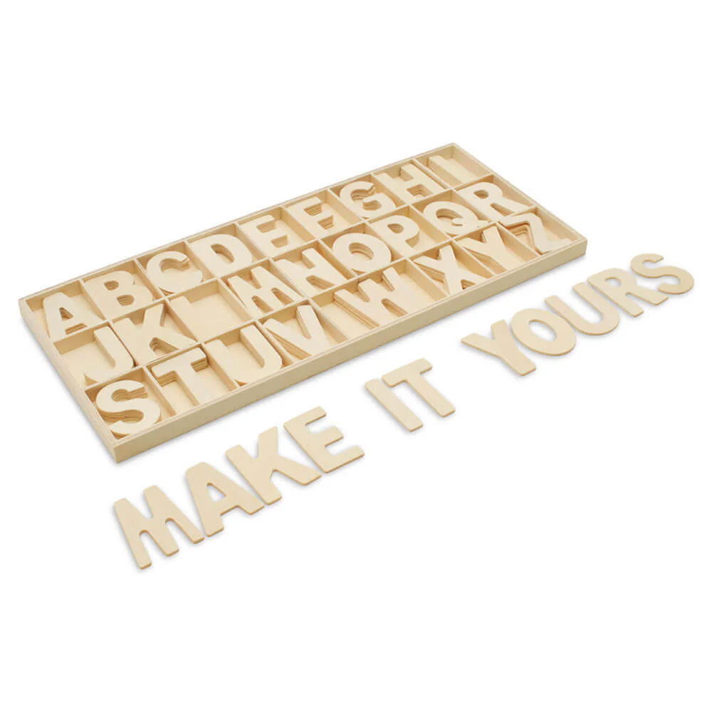 Unfinished Wood Sorting Tray With Alphabet Cutouts - Image 3