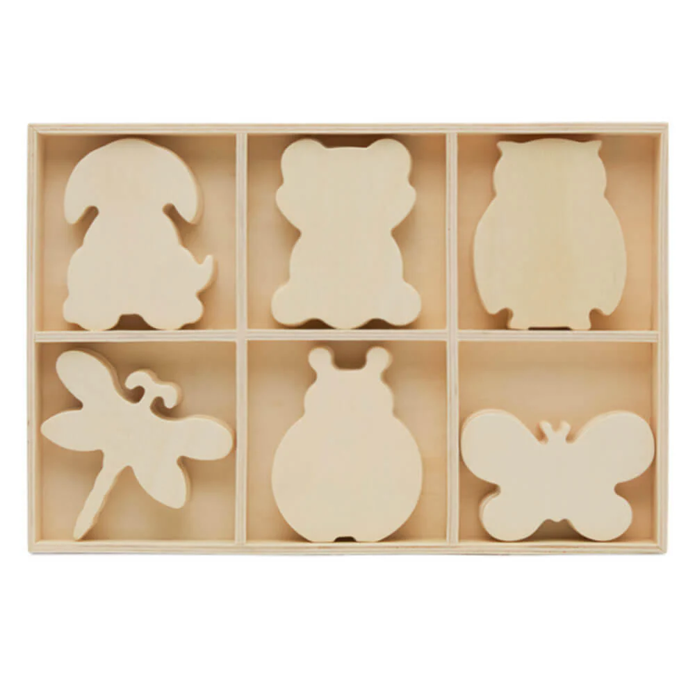 Unfinished Wood Sorting Tray with Creature Cutouts