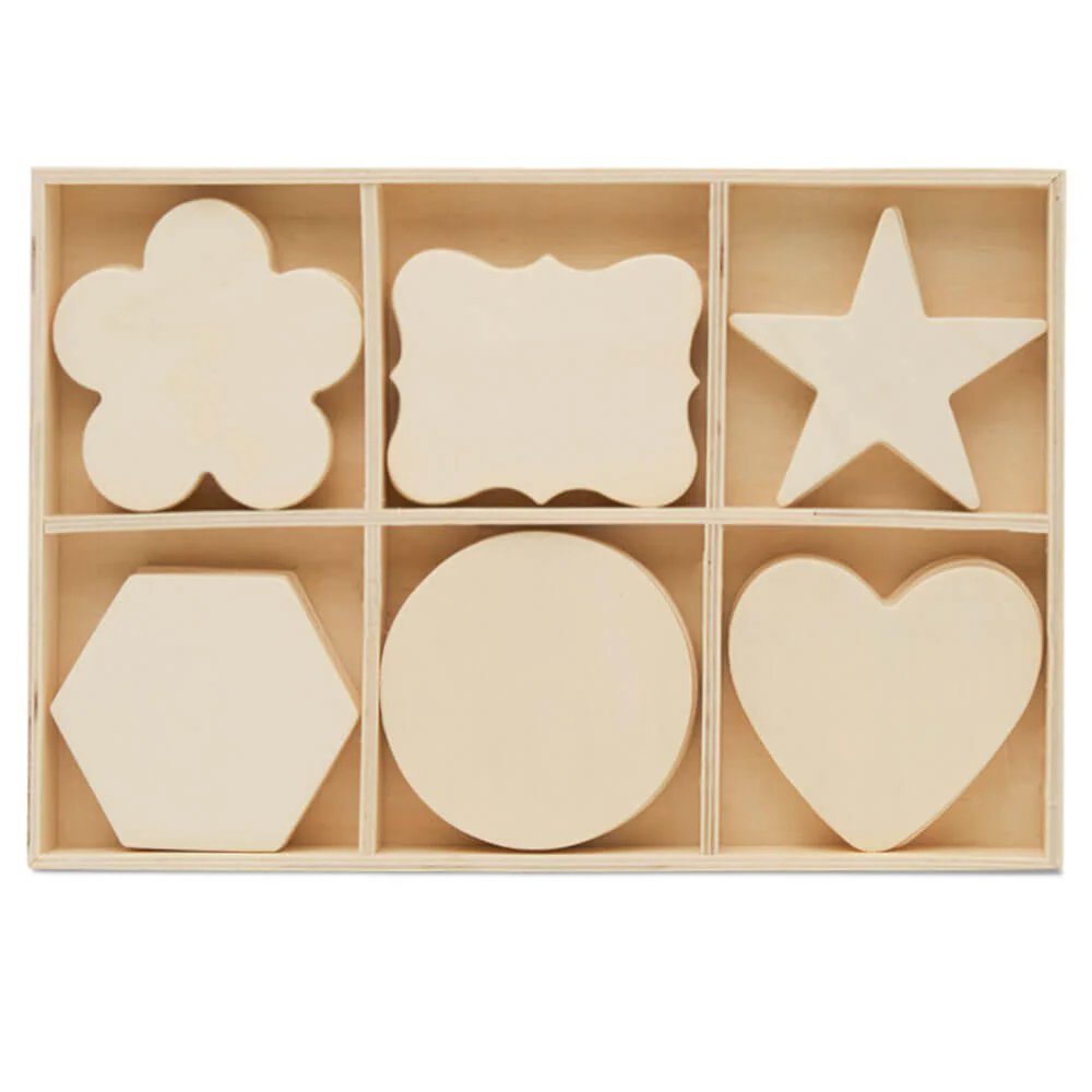 Unfinished Wood Sorting Tray with Shape Cutouts