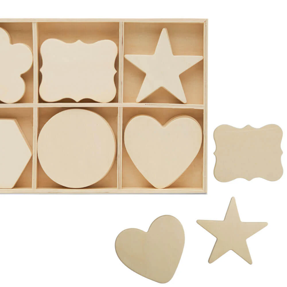 Unfinished Wood Sorting Tray with Shape Cutouts - Image 3