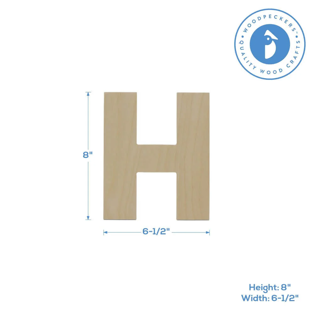 Wood Cutout Letter H, 8" - Image 2