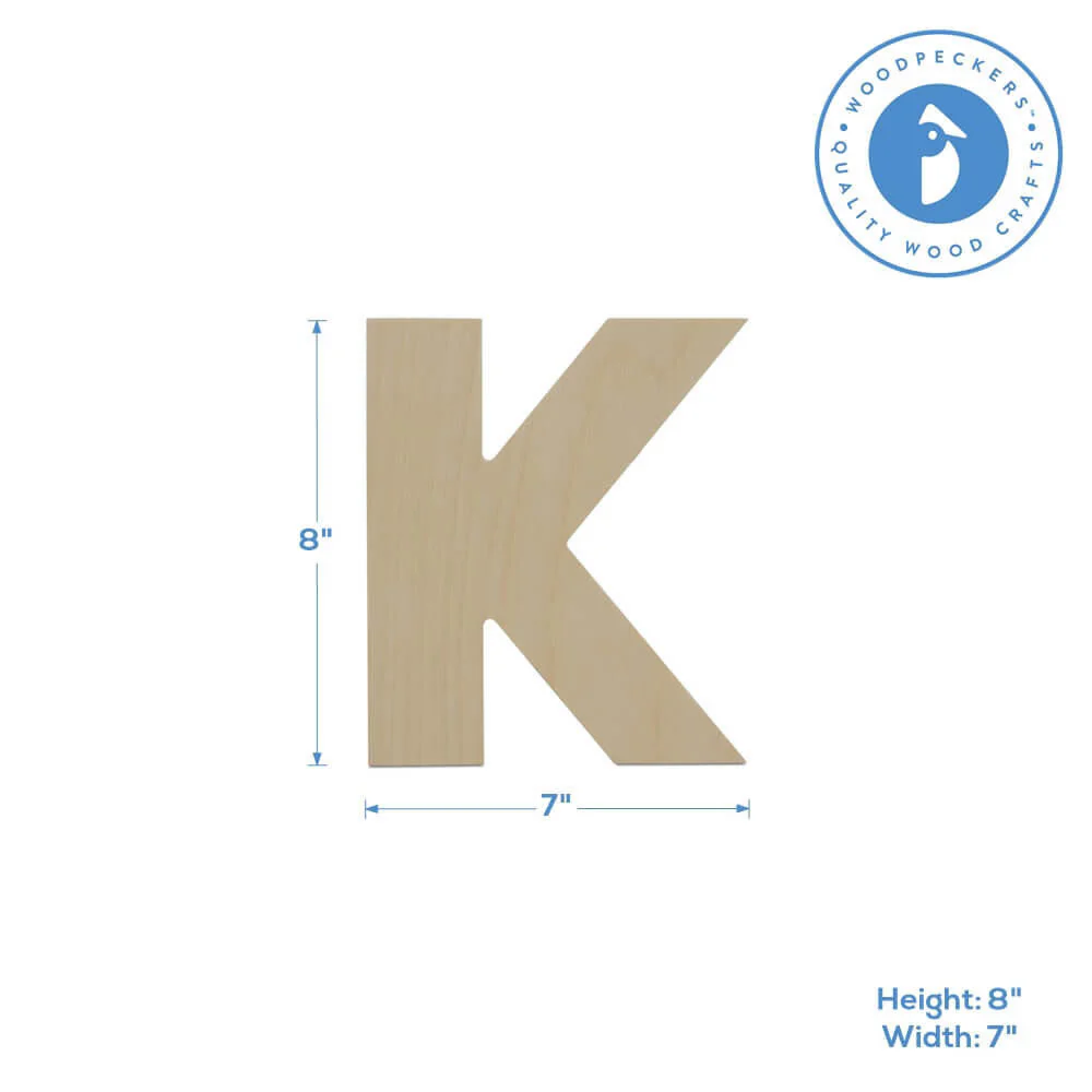 Wood Cutout Letter K, 8" - Image 2