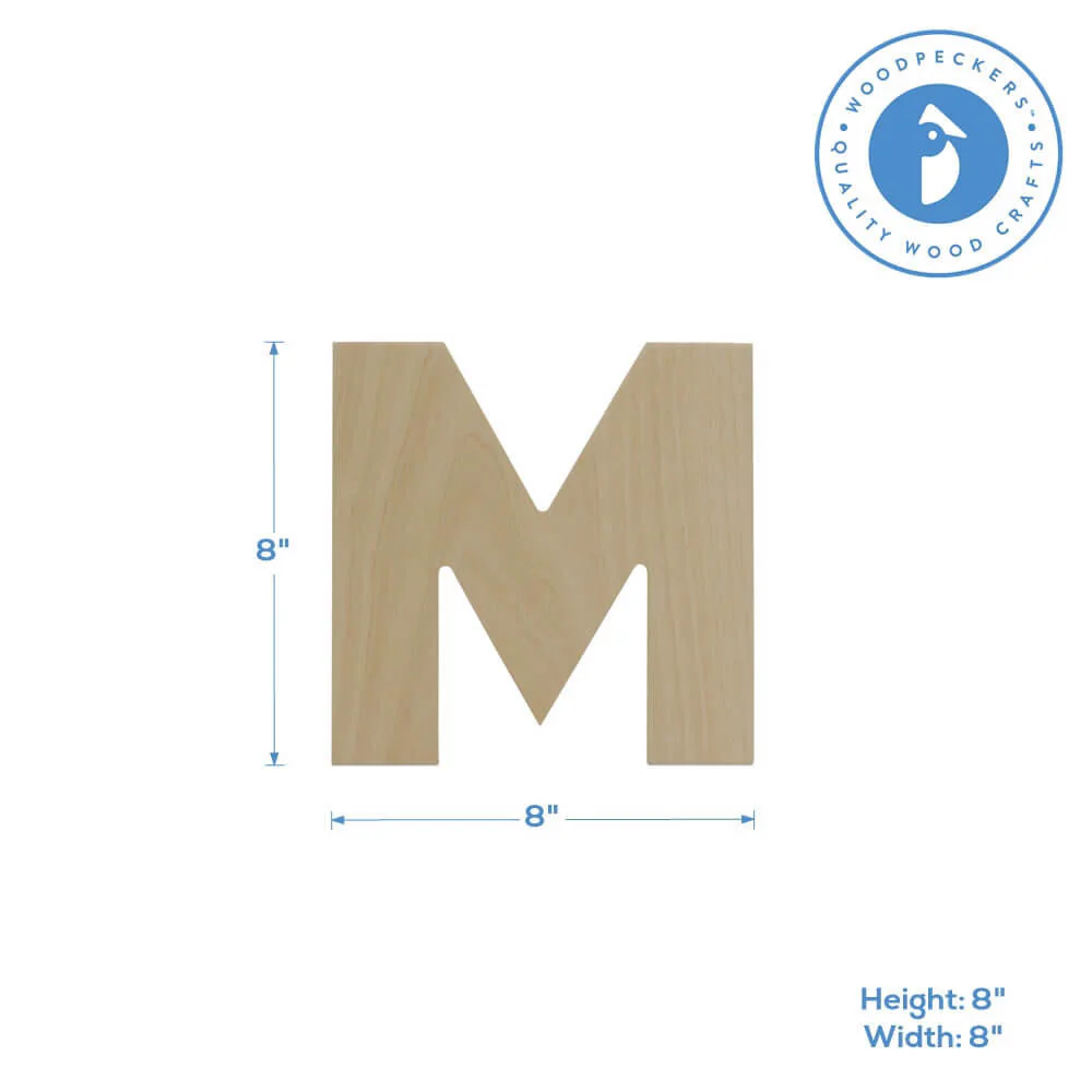 Wood Cutout Letter M, 8" - Image 2