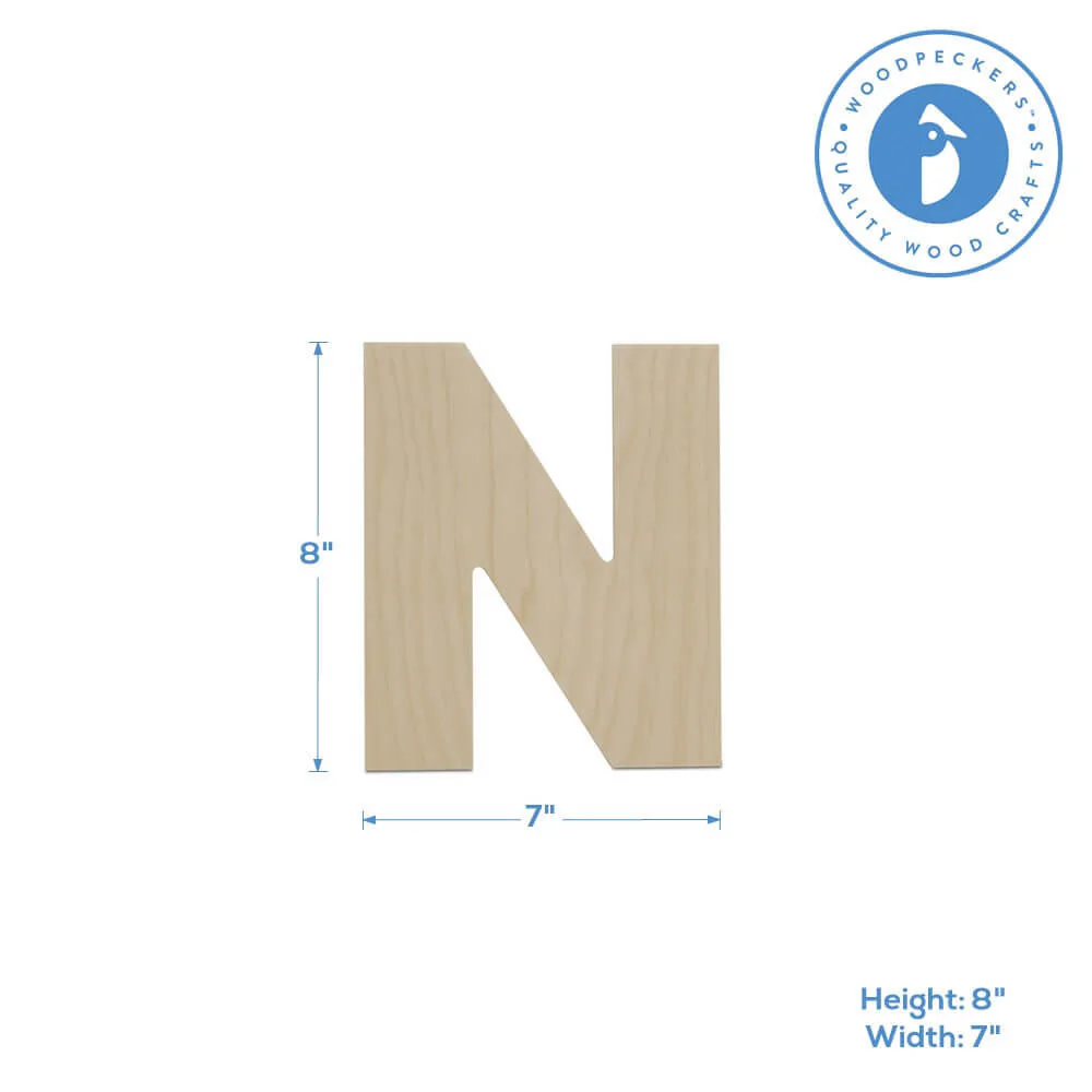 Wood Cutout Letter N, 8" - Image 2