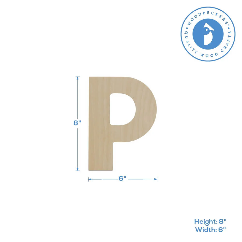 Wood Cutout Letter P, 8" - Image 2