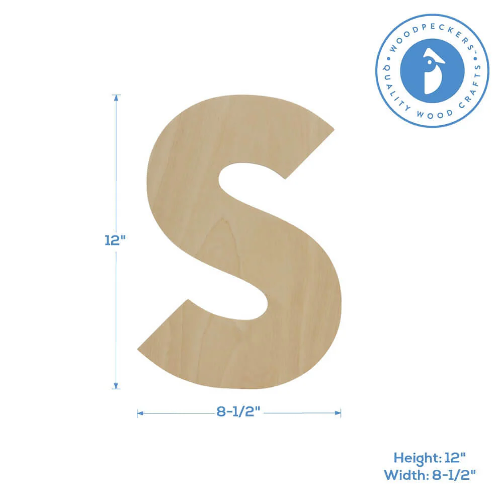 Wood Cutout Letter S, 12" - Image 2